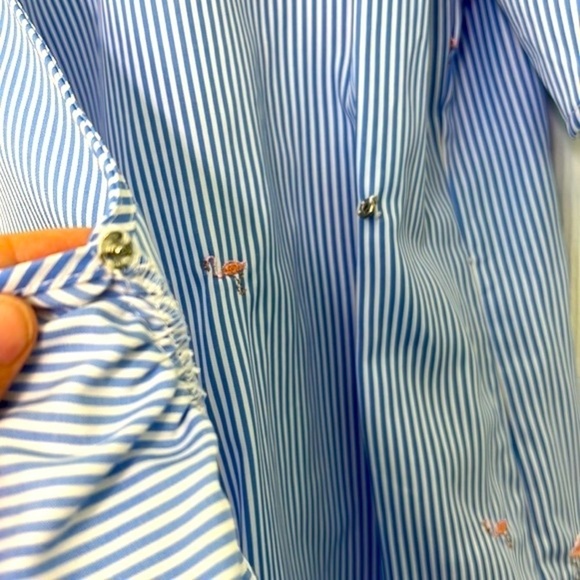 Romeo + Juliet - Flamingo Blue & White Stripe Ruffle Criss Cross Midi Dress Med - Picture 7 of 13